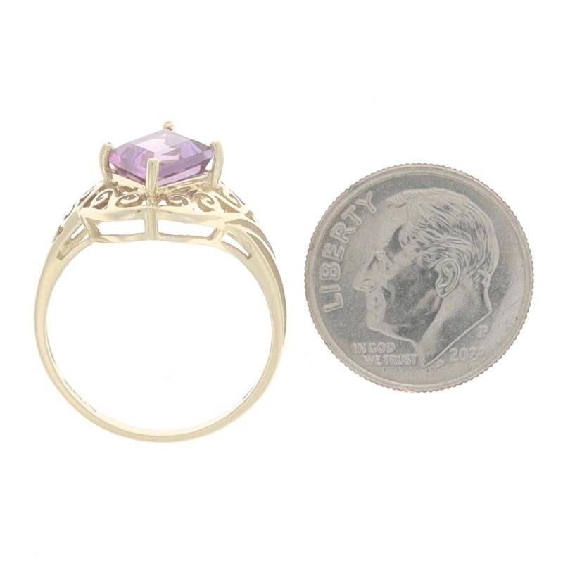 Women's Yellow Gold Amethyst Cocktail Solitaire Bypass Ring - 10k Lozenge 1.50ct For Sale