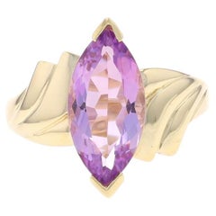 Anello bypass con solitario cocktail di ametista in oro giallo - 10k Marquise 2.45ct Fan