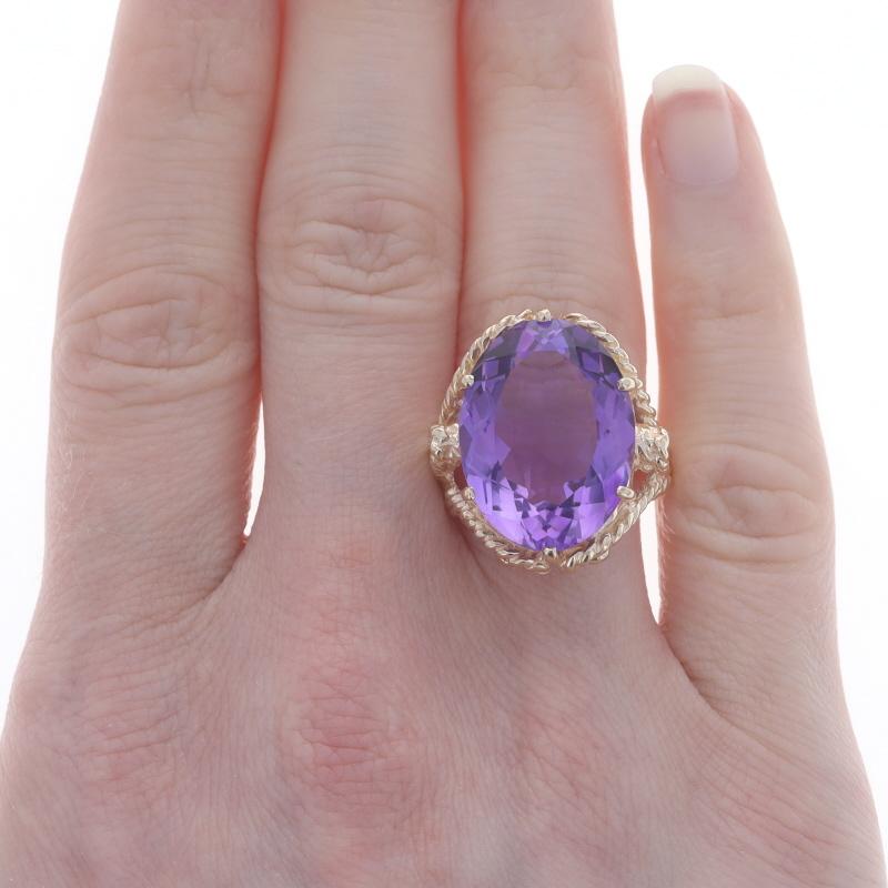 Oval Cut Yellow Gold Amethyst Cocktail Solitaire Ring - 10k Oval 11.86ct For Sale