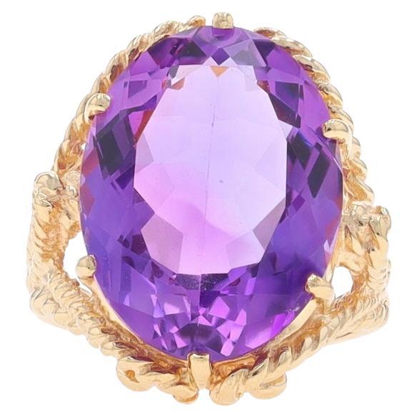 Yellow Gold Amethyst Cocktail Solitaire Ring - 10k Oval 11.86ct For Sale