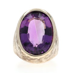 Yellow Gold Amethyst Cocktail Solitaire Ring 10k Oval 28.40ct