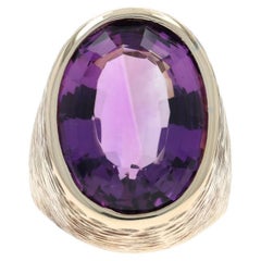 Bague Solitaire Cocktail Améthyste en Or Jaune 10k Ovale 28.40ct