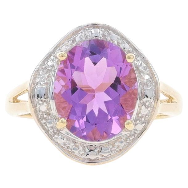 Yellow Gold Amethyst Cocktail Solitaire Ring - 10k Oval 3.20ct For Sale