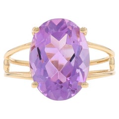 Gelbgold Amethyst Cocktail Solitär Ring - 10k Oval 4,70 Karat
