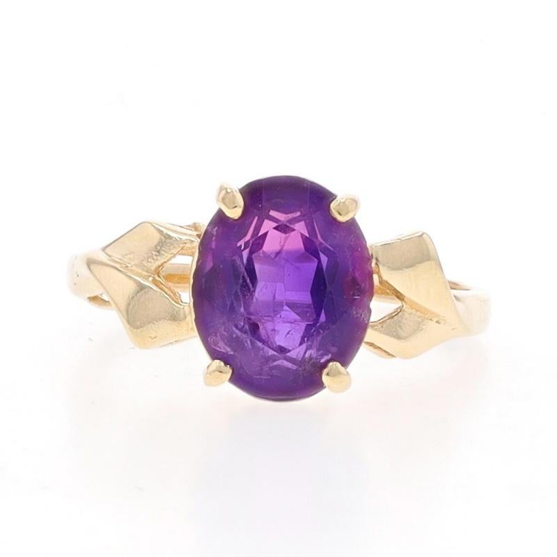 Size: 7
Sizing Fee: Up 2 sizes for $35 or Down 2 sizes for $35

Metal Content: 14k Yellow Gold

Stone Information

Natural Amethyst
Carat(s): 2.40ct
Cut: Oval
Color: Purple

Total Carats: 2.40ct

Style: Cocktail Solitaire

Measurements

Face Height