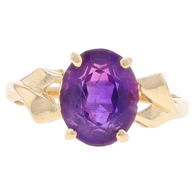 Yellow Gold Amethyst Cocktail Solitaire Ring - 14k Oval 2.40ct For Sale