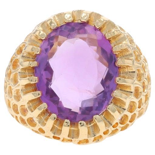 Yellow Gold Amethyst Cocktail Solitaire Ring - 14k Oval 5.18ct Floral