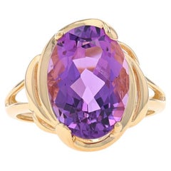 Yellow Gold Amethyst Cocktail Solitaire Ring - 14k Oval 6.50ct