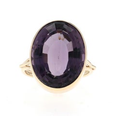 Yellow Gold Amethyst Cocktail Solitaire Ring 14k Oval Step Cut 11.20ct