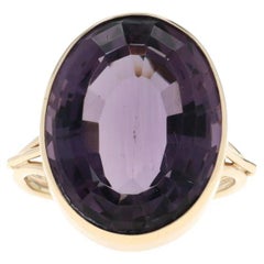 Bague Solitaire Cocktail Améthyste en Or Jaune 14k Oval Step Cut 11.20ct