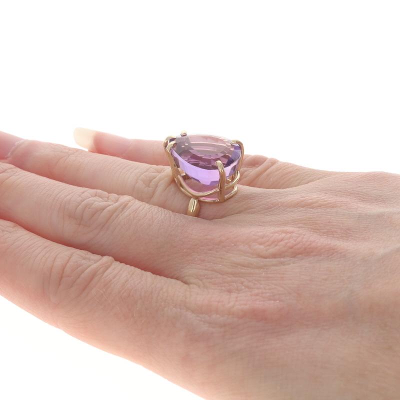 Women's Yellow Gold Amethyst Cocktail Solitaire Ring - 14k Pear 12.75ct For Sale