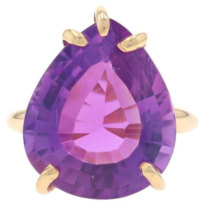 Anillo Solitario Cóctel Amatista Oro Amarillo - 14k Pera 12.75ct