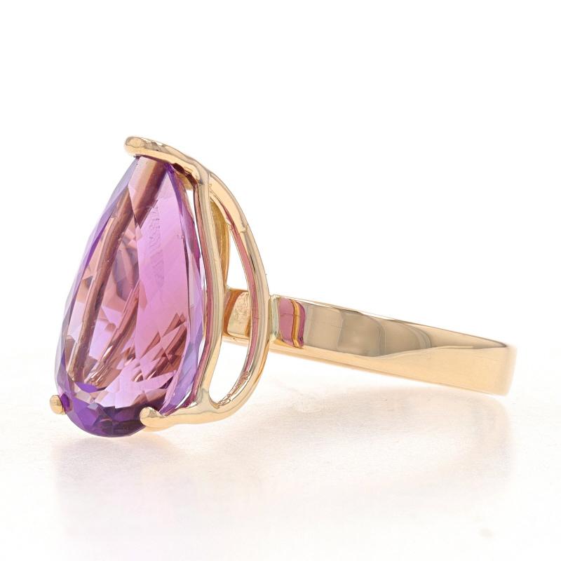 Yellow Gold Amethyst Cocktail Solitaire Ring - 14k Pear 4.40ct In Excellent Condition For Sale In Greensboro, NC