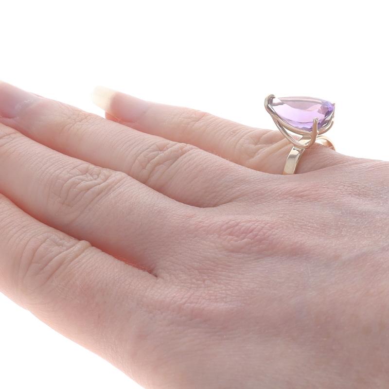 Women's Yellow Gold Amethyst Cocktail Solitaire Ring - 14k Pear 4.40ct For Sale