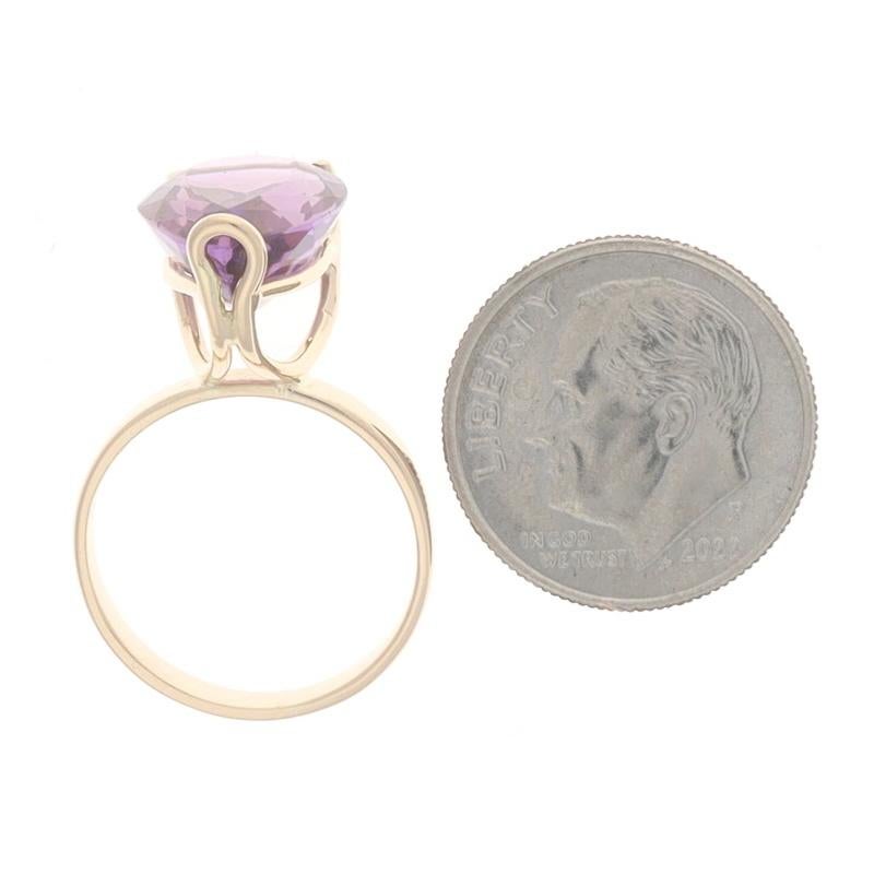Yellow Gold Amethyst Cocktail Solitaire Ring - 14k Pear 4.40ct For Sale 1