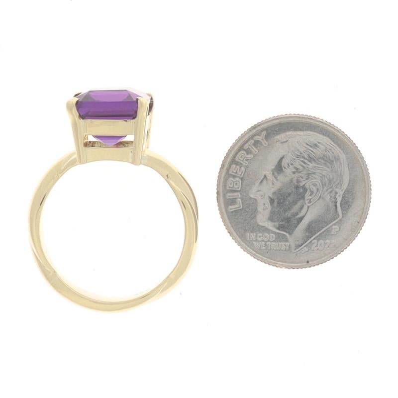 Yellow Gold Amethyst Cocktail Solitaire Ring - 18k Emerald Cut 4.50ct Sz 5 3/4 For Sale 1