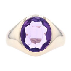 Yellow Gold Amethyst Cocktail Solitaire Ring, 9k Oval Cut 4.50ct
