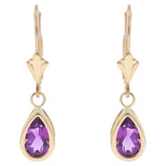 Yellow Gold Amethyst Dangle Earrings - 10k Pear .92ctw Pierced