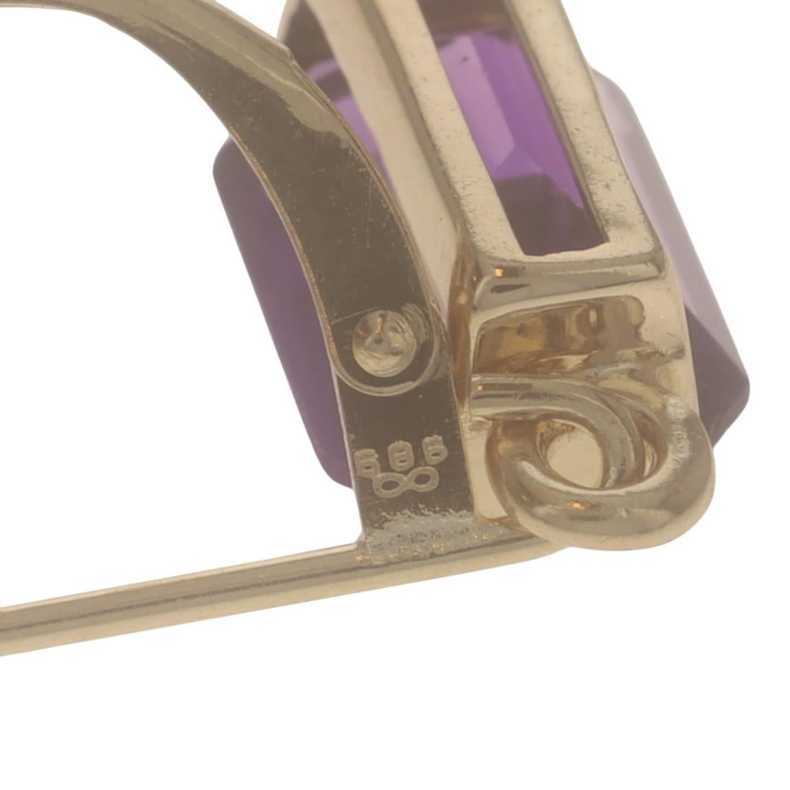 Boucles d'oreilles pendantes en or jaune avec améthyste - 14k Emerald 3.20ctw Pierced Pour femmes en vente