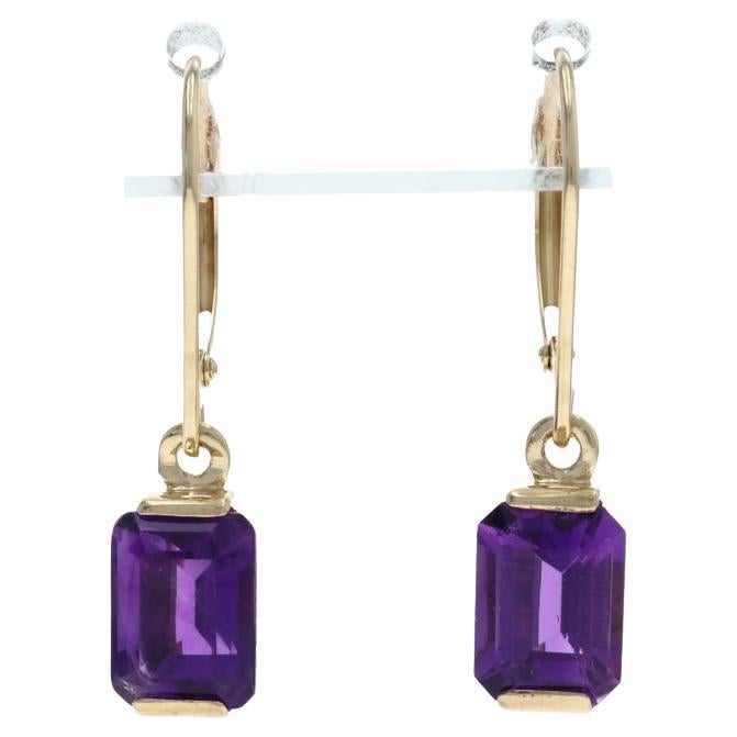 Orecchini pendenti in oro giallo con ametista - 14k Smeraldo da 3,20ctw
