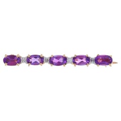 Yellow Gold Amethyst Diamond Bar Brooch - 14k Oval 1.23ctw Pin