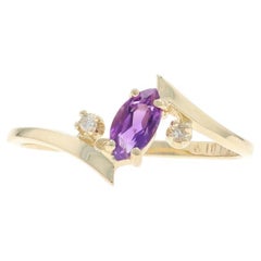 Yellow Gold Amethyst Diamond Bypass Ring - 10k Marquise .19ctw