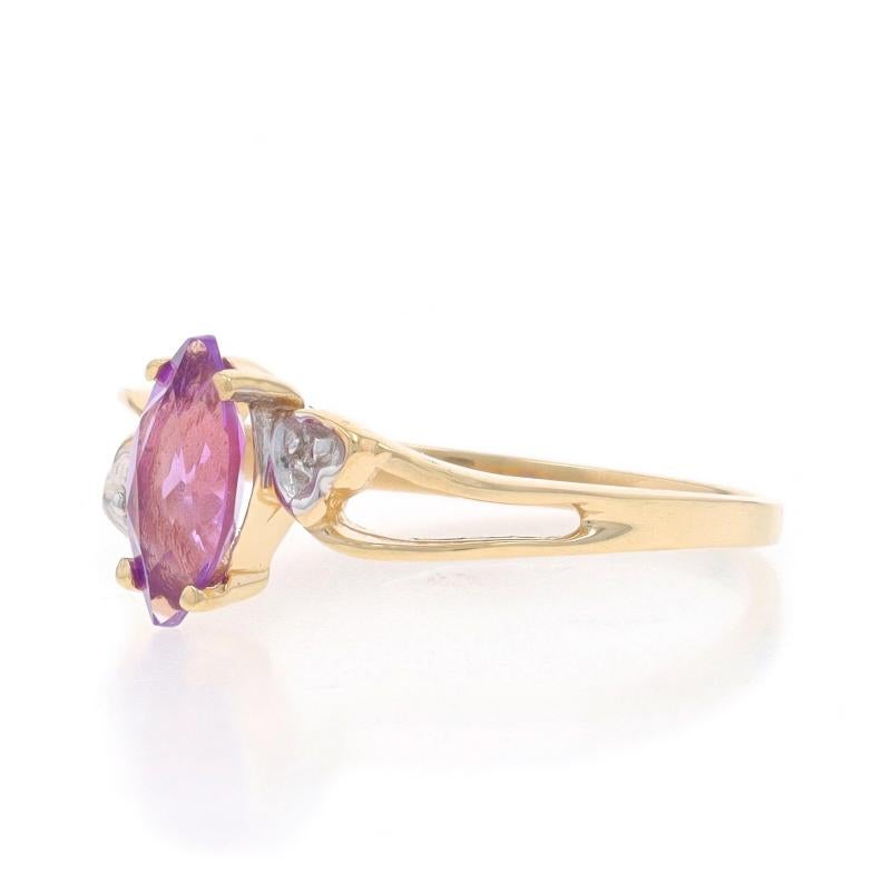 Yellow Gold Amethyst Diamond Bypass Ring - 10k Marquise .48ct Hearts In Excellent Condition For Sale In Greensboro, NC