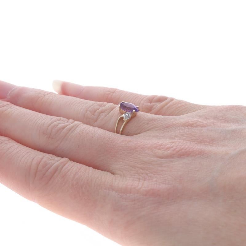 Women's Yellow Gold Amethyst Diamond Bypass Ring - 10k Marquise .48ct Hearts For Sale