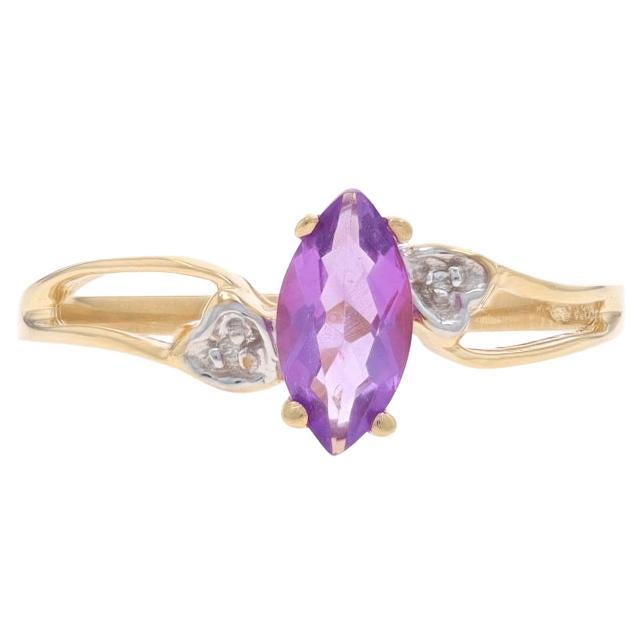 Yellow Gold Amethyst Diamond Bypass Ring - 10k Marquise .48ct Hearts