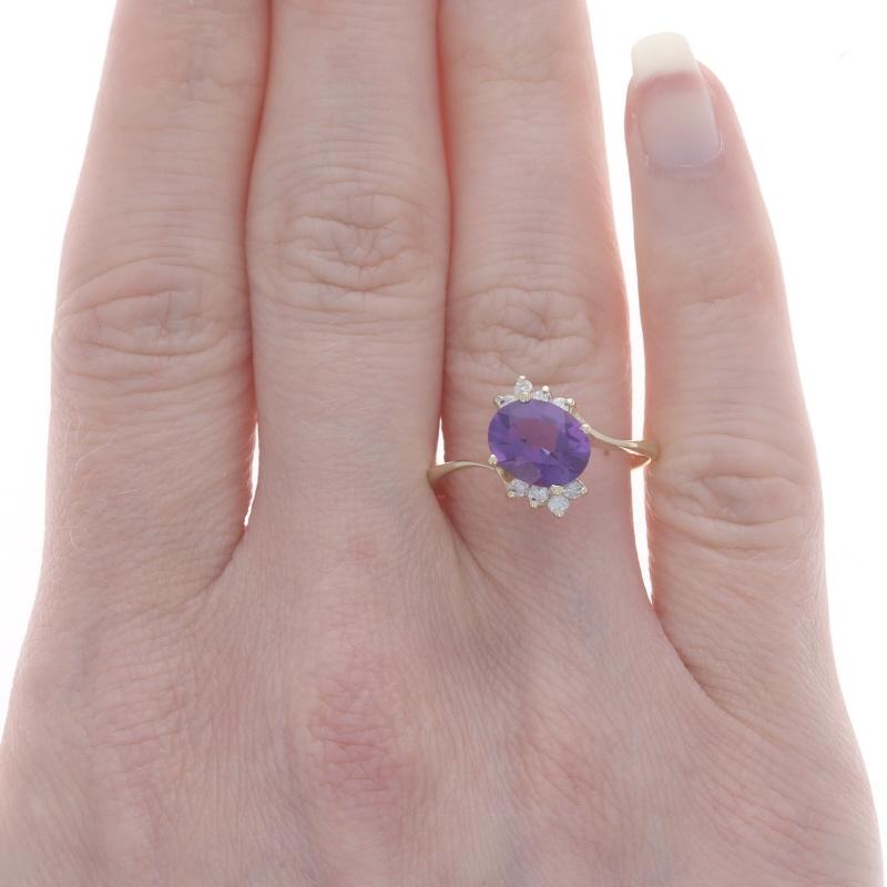 Oval Cut Yellow Gold Amethyst Diamond Bypass Ring - 10k Oval 1.95ctw For Sale