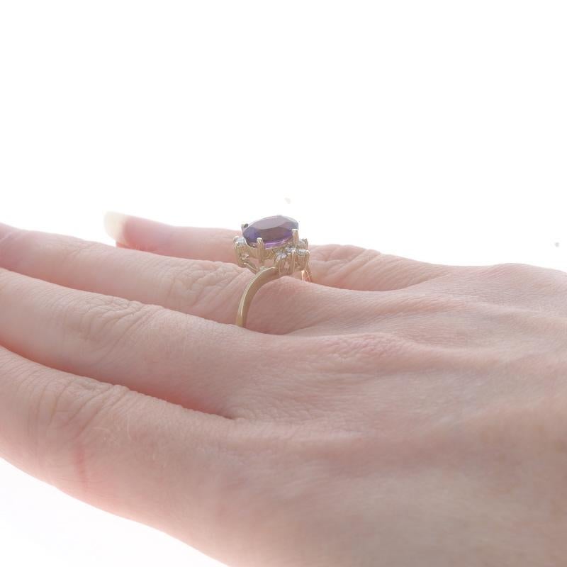 Women's Yellow Gold Amethyst Diamond Bypass Ring - 10k Oval 1.95ctw For Sale