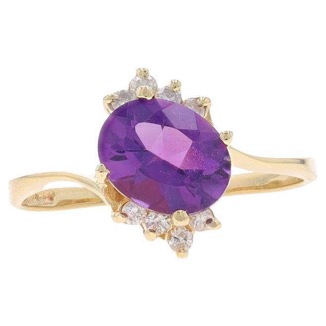 Yellow Gold Amethyst Diamond Bypass Ring - 10k Oval 1.95ctw