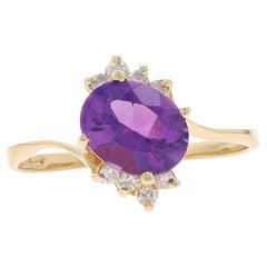 Anillo Bypass Amatista Diamante Oro Amarillo - 10k Oval 1.95ctw