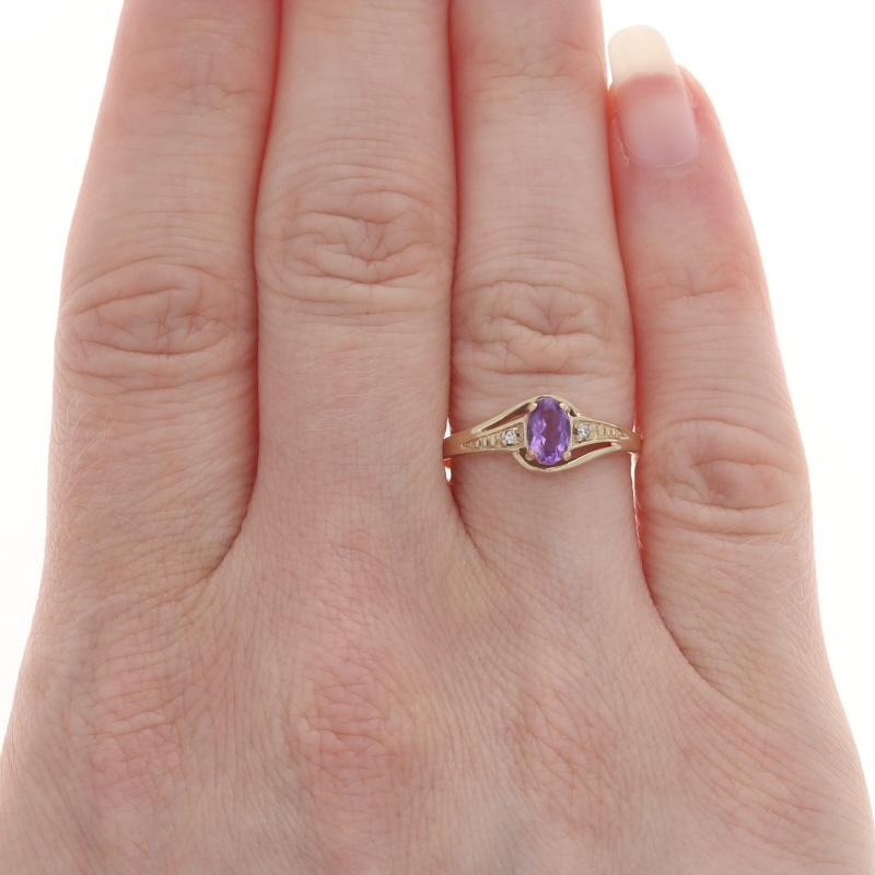Oval Cut Yellow Gold Amethyst Diamond Bypass Ring - 10k Oval 2.00ctw For Sale