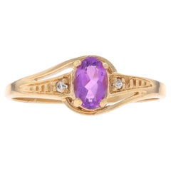 Yellow Gold Amethyst Diamond Bypass Ring - 10k Oval 2.00ctw