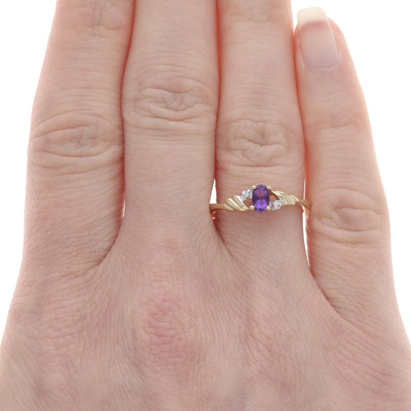 Oval Cut Yellow Gold Amethyst & Diamond Bypass Ring - 10k Oval .23ct For Sale
