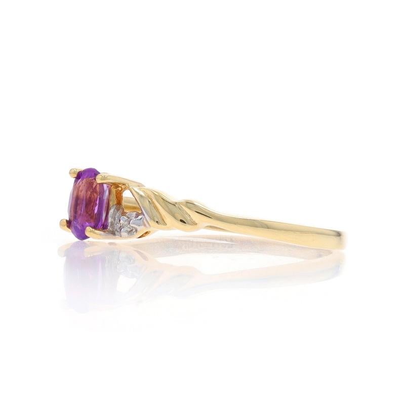 Yellow Gold Amethyst & Diamond Bypass Ring - 10k Oval .23ct In Excellent Condition For Sale In Greensboro, NC