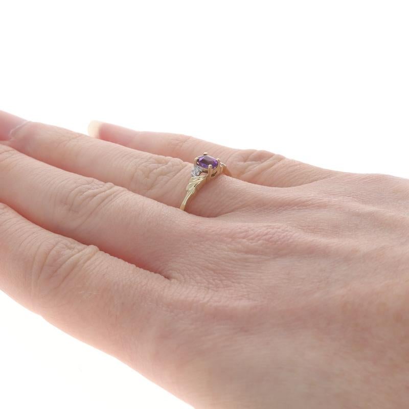 Women's Yellow Gold Amethyst & Diamond Bypass Ring - 10k Oval .23ct For Sale