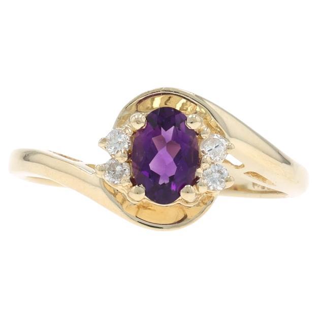 Yellow Gold Amethyst Diamond Bypass Ring - 10k Oval .40ctw For Sale