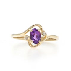 Yellow Gold Amethyst Diamond Bypass Ring - 10k Oval .47ctw