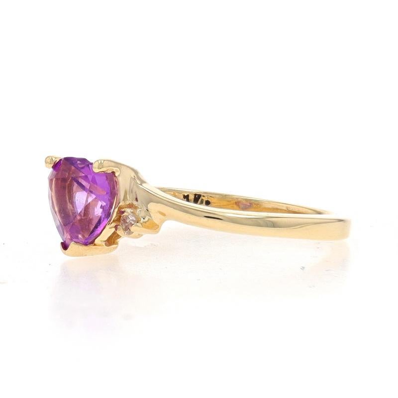 Yellow Gold Amethyst & Diamond Bypass Ring - 14k Heart .73ctw Love In Excellent Condition For Sale In Greensboro, NC