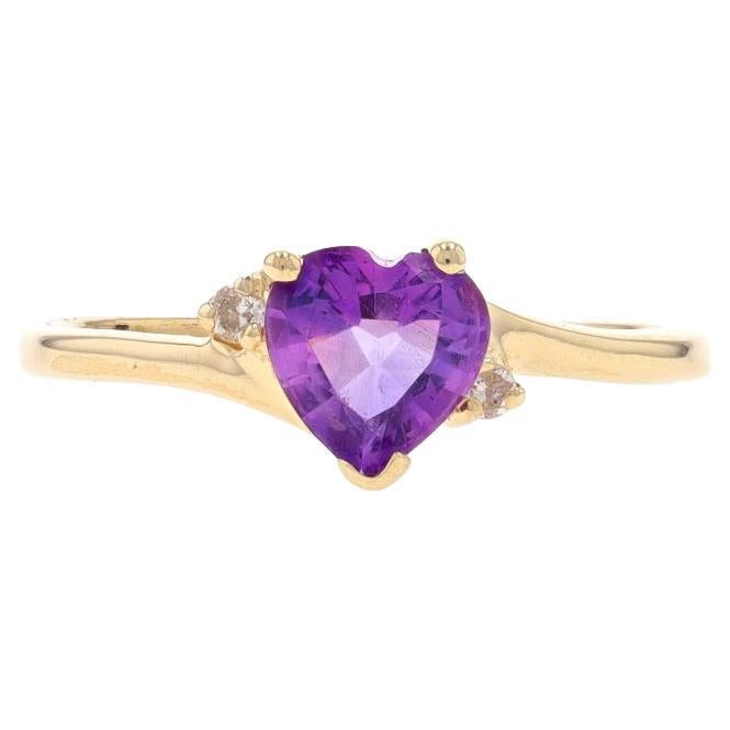Yellow Gold Amethyst & Diamond Bypass Ring - 14k Heart .73ctw Love For Sale