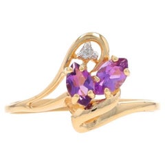 Anello bypass con ametista e diamante in oro giallo - 14k Marquise .31ctw Two-Stone