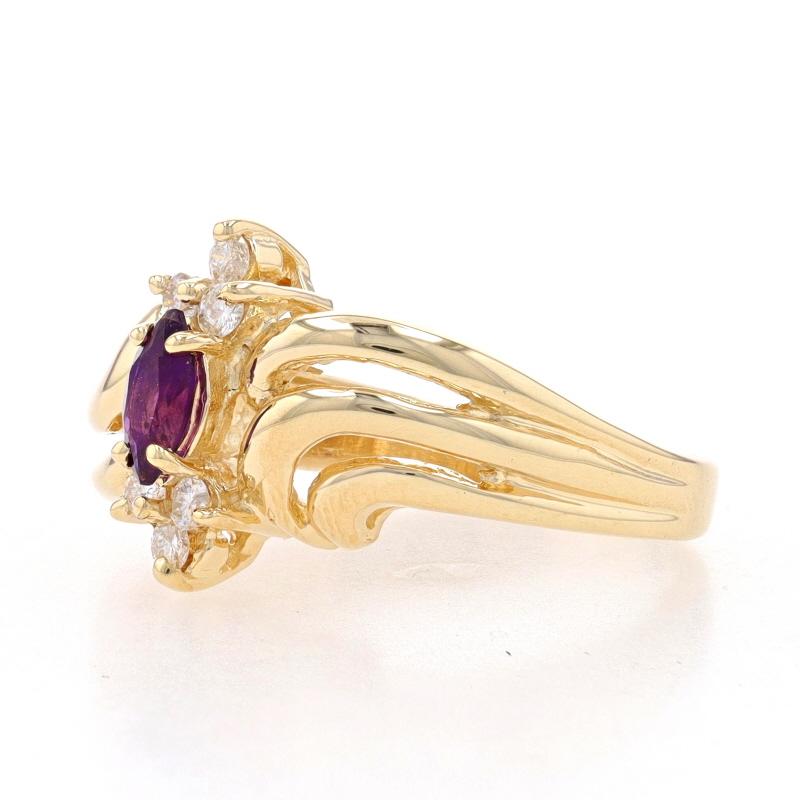 Marquise Cut Yellow Gold Amethyst & Diamond Bypass Ring - 14k Marquise .35ctw For Sale