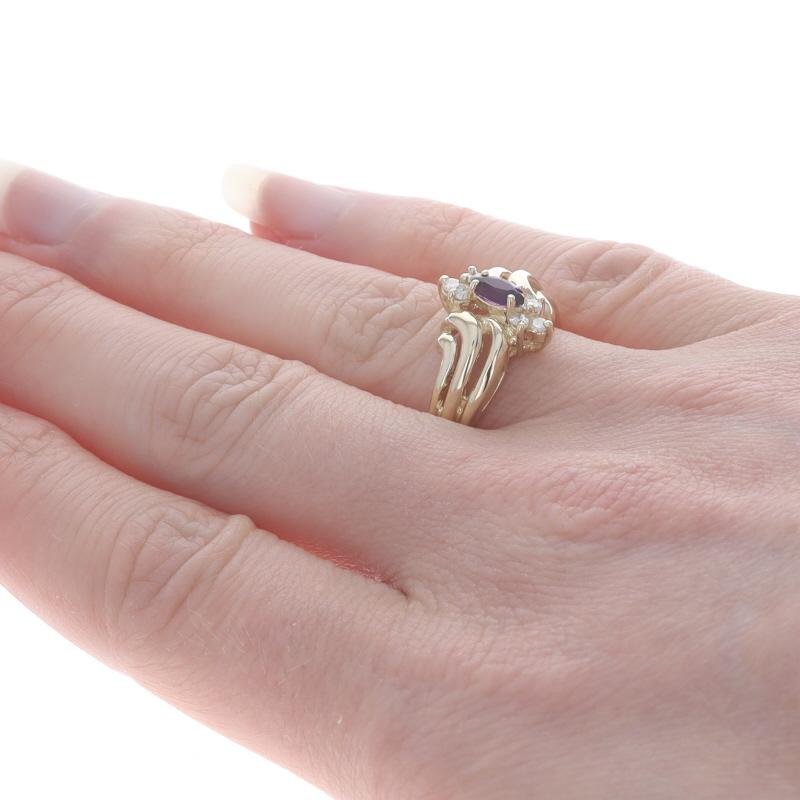 Yellow Gold Amethyst & Diamond Bypass Ring - 14k Marquise .35ctw In Excellent Condition For Sale In Greensboro, NC