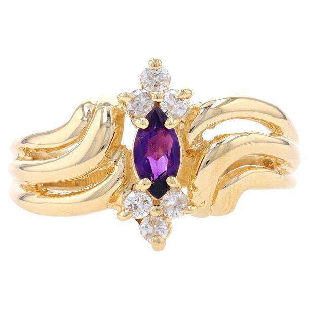Yellow Gold Amethyst & Diamond Bypass Ring - 14k Marquise .35ctw