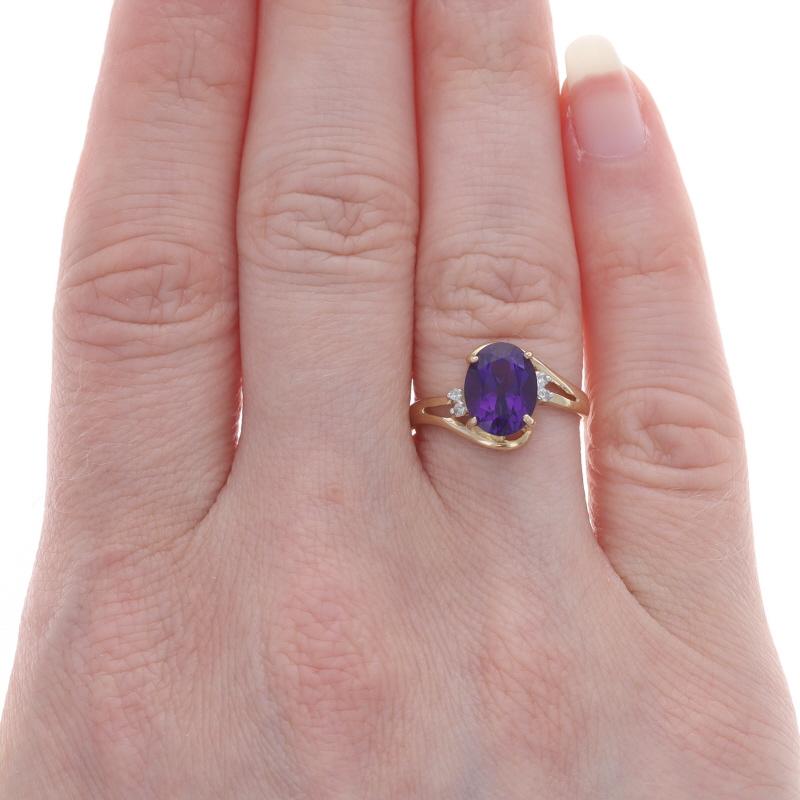 Oval Cut Yellow Gold Amethyst Diamond Bypass Ring - 14k Oval 1.77ctw For Sale