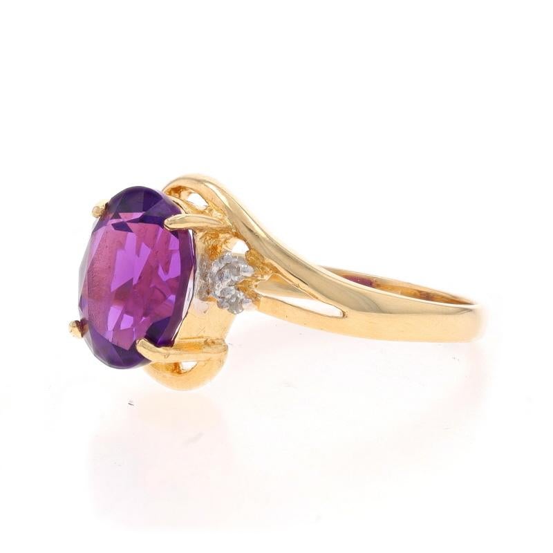 Yellow Gold Amethyst Diamond Bypass Ring - 14k Oval 1.77ctw In Excellent Condition For Sale In Greensboro, NC