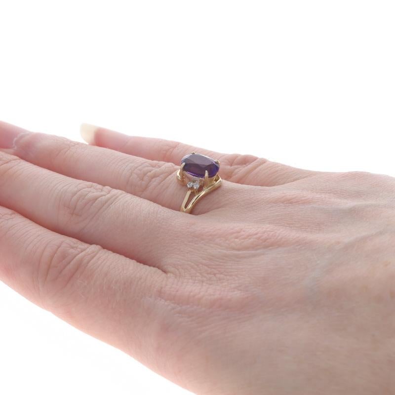 Women's Yellow Gold Amethyst Diamond Bypass Ring - 14k Oval 1.77ctw For Sale