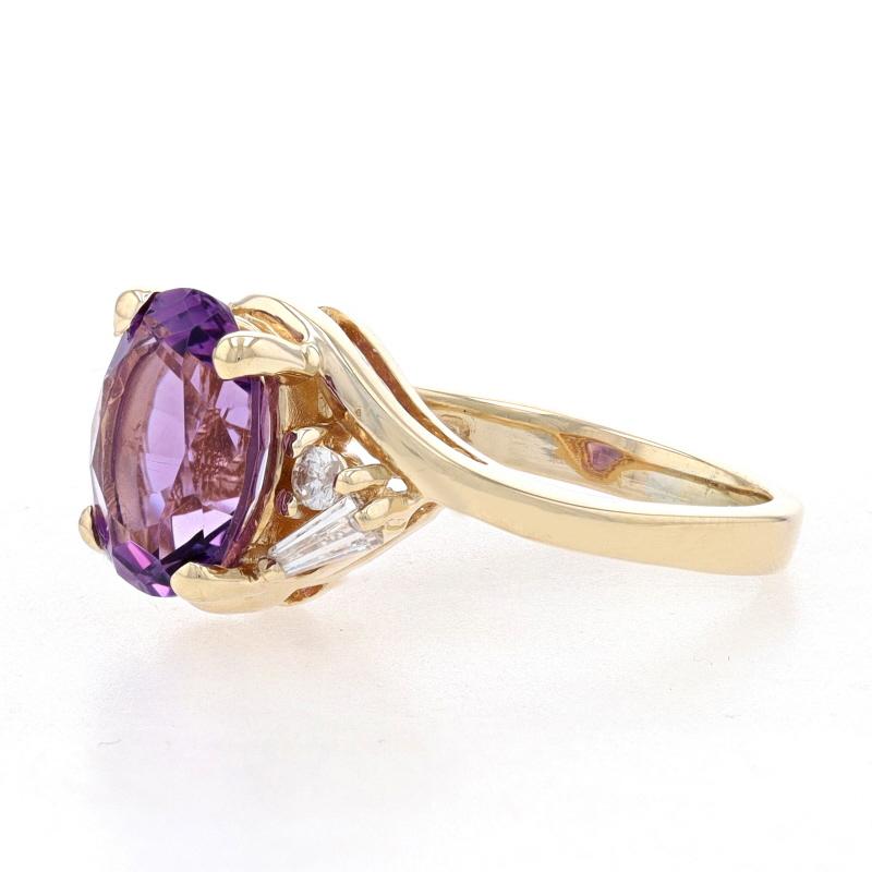 Oval Cut Yellow Gold Amethyst & Diamond Bypass Ring - 14k Oval 1.92ctw For Sale